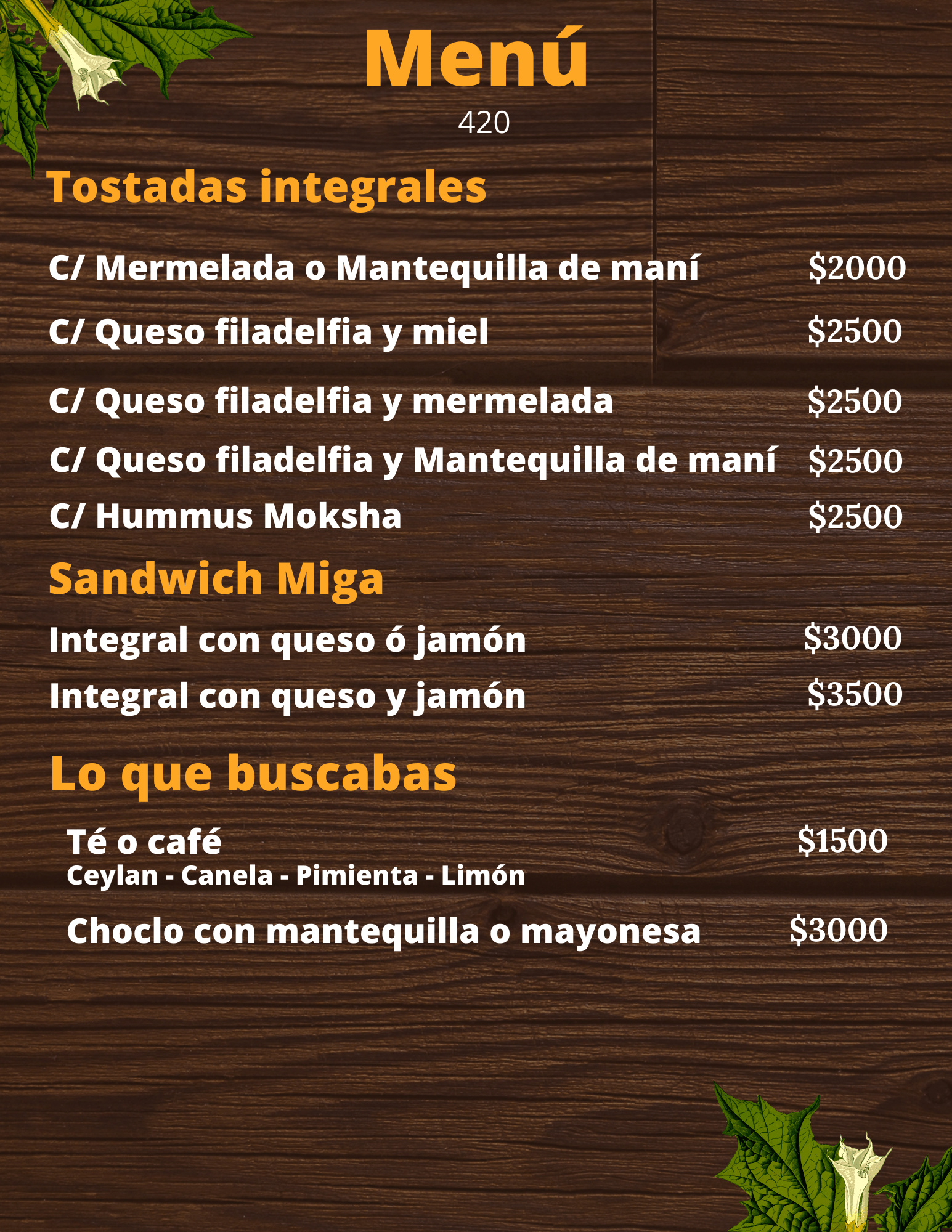 menu moksha Domingo